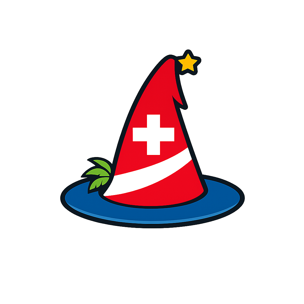 Logo SuizaRD (sombrero de mago con cruz suiza)
